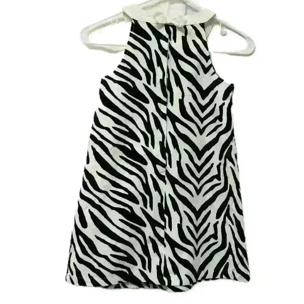 Gymboree Wild For Zebra Animal Print Shift Dress Black White size 7 girls